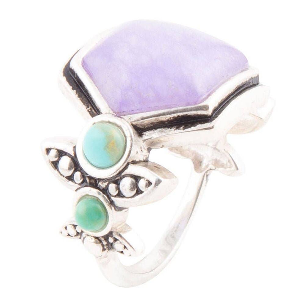 Emile Sterling Silver Purple Quartz Blue Turquoise Ring Size 8